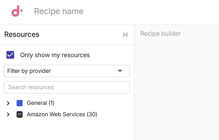 Composer - recipe builder: resource panel.