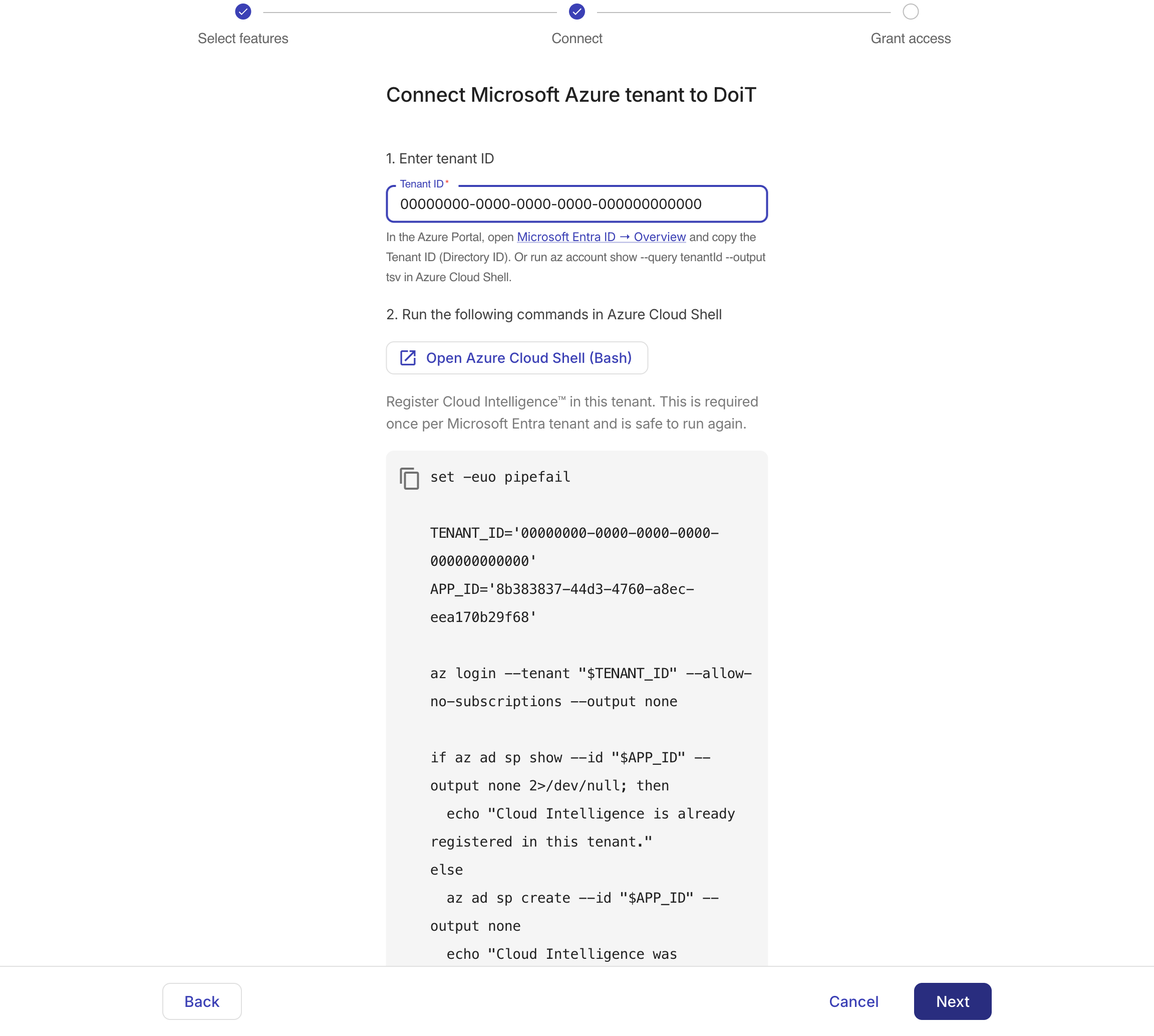 Register Cloud Intelligence in an Azure tenant