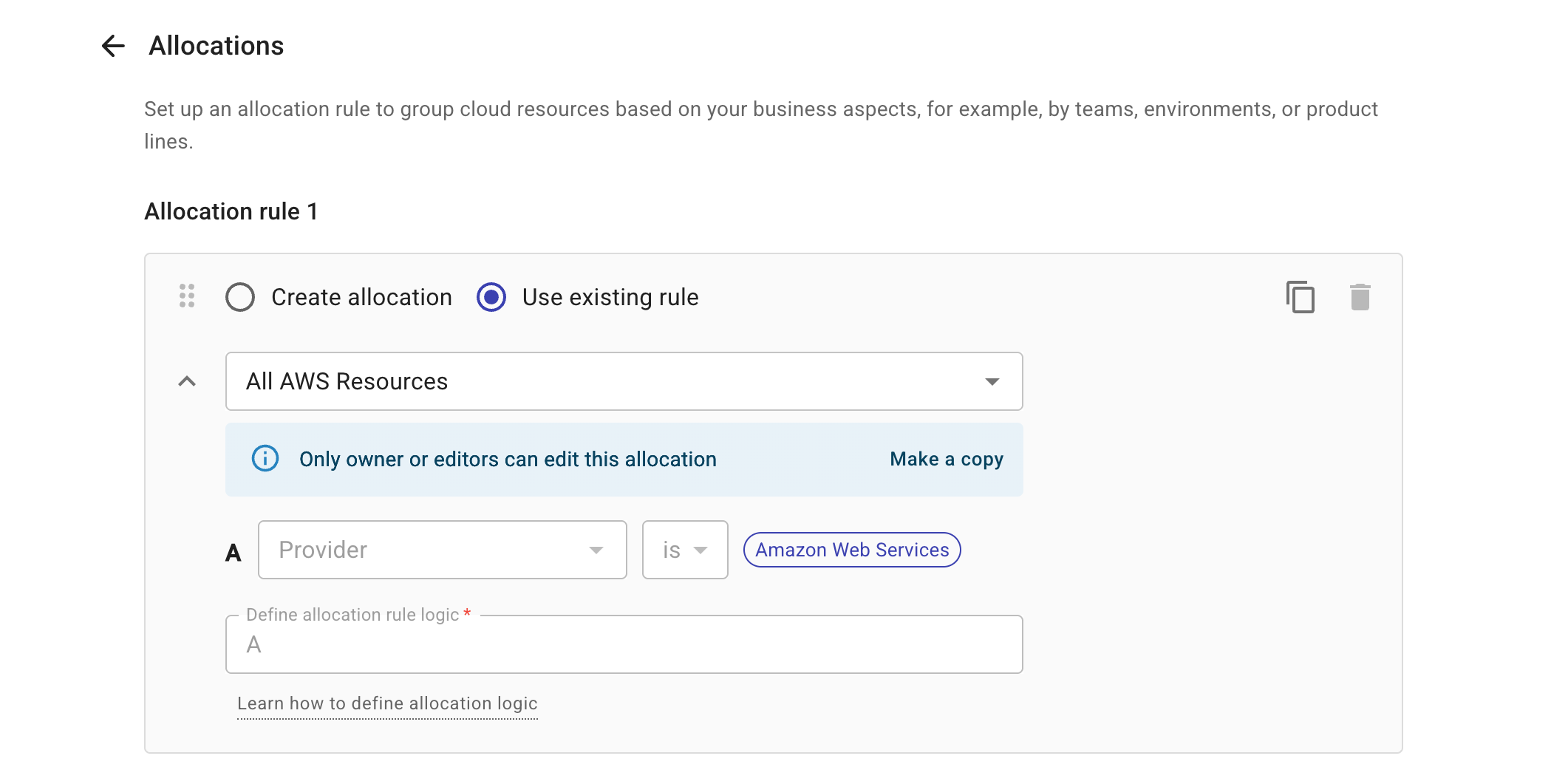 Create a new allocation rule