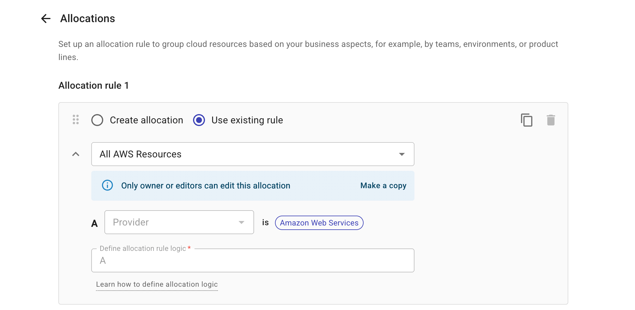 Create a new allocation rule