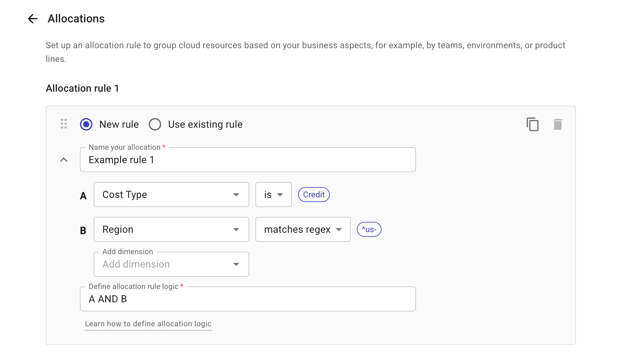 Create a new allocation rule