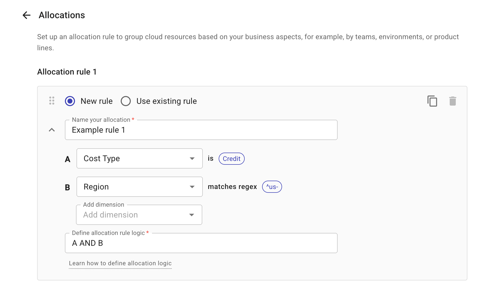 Create a new allocation rule