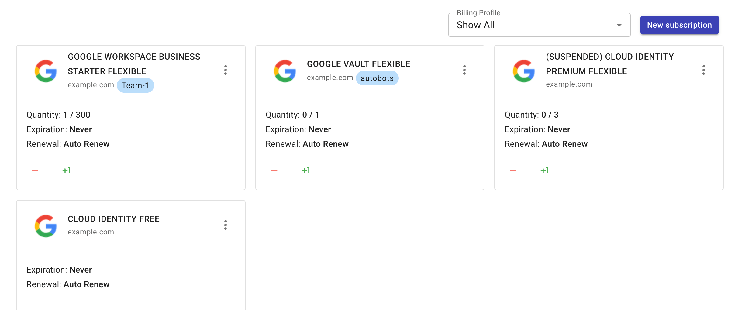 The Google Workspace assets screen