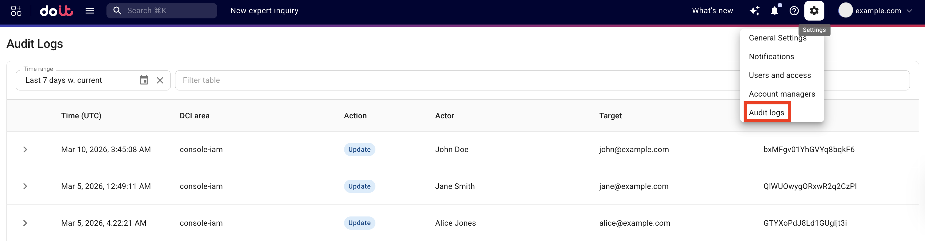 Audit logs menu option