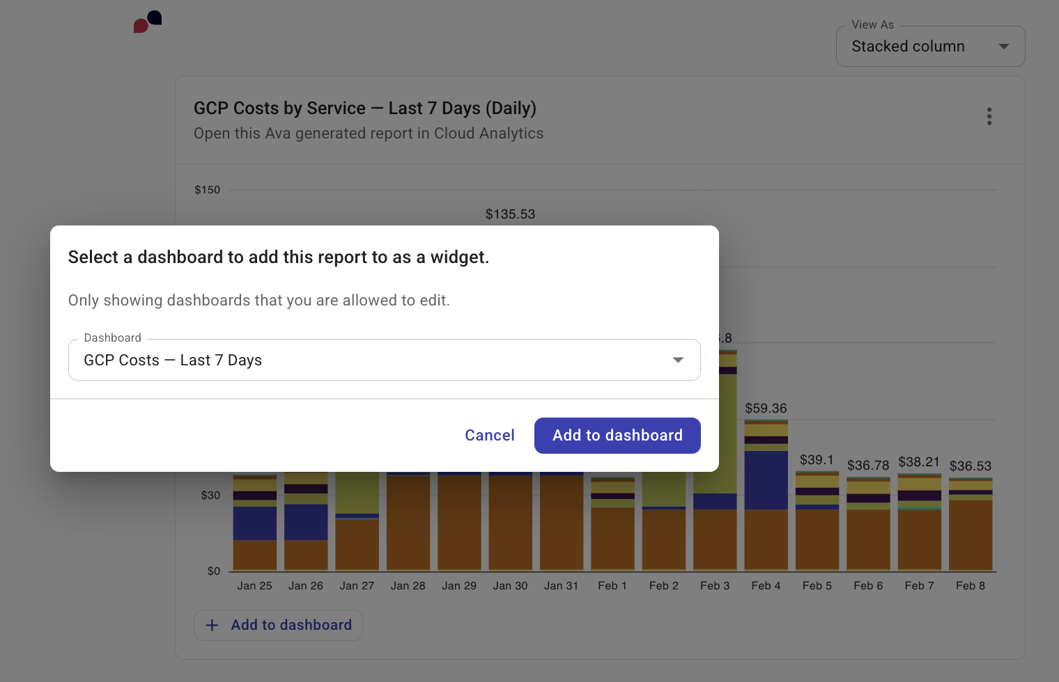 Add a report as a widget to a dashboard
