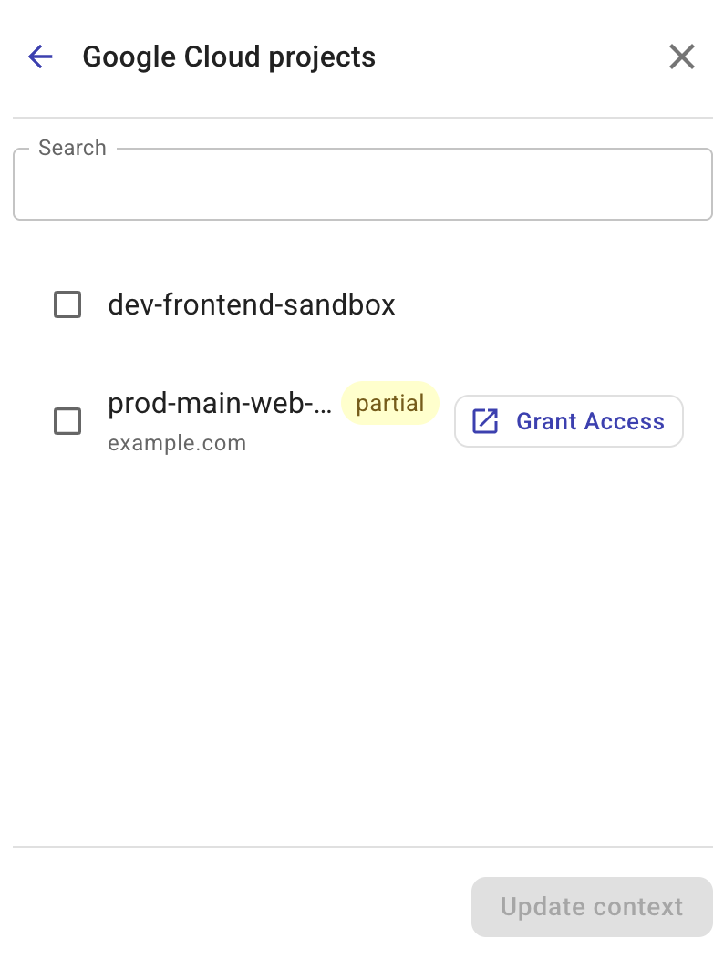 The GCP projects that are available