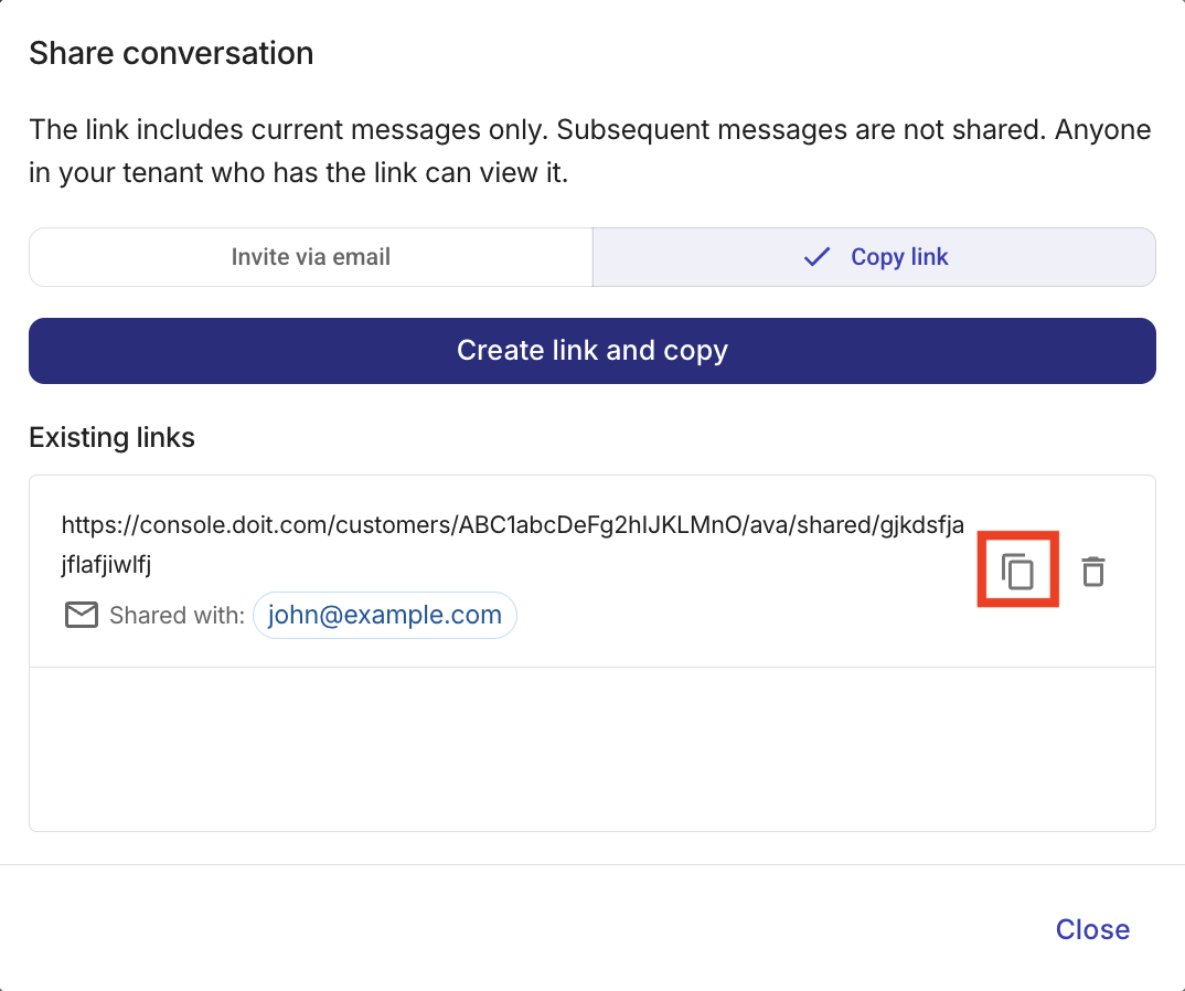 Create a link to an Ava conversation
