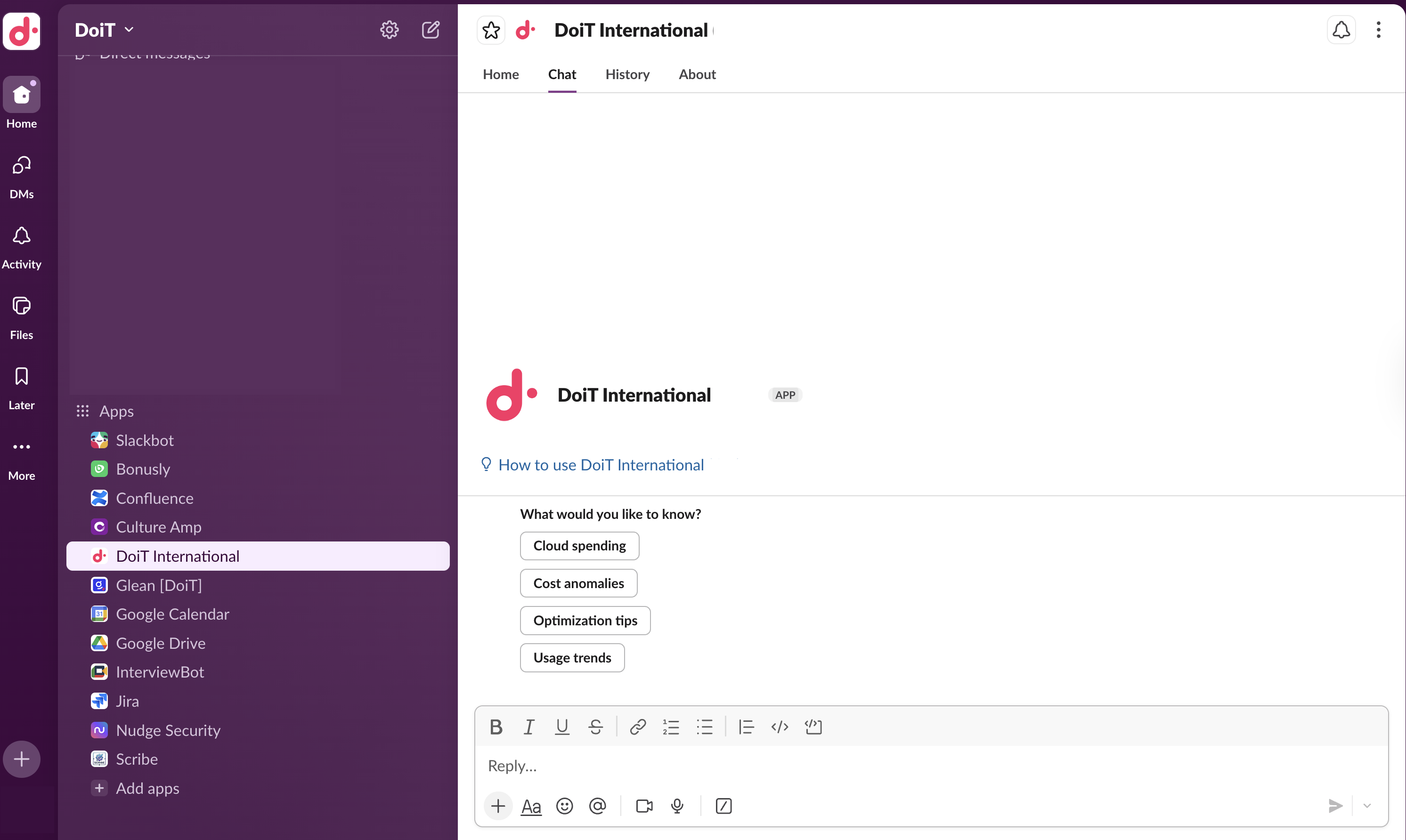 DoiT app in Slack