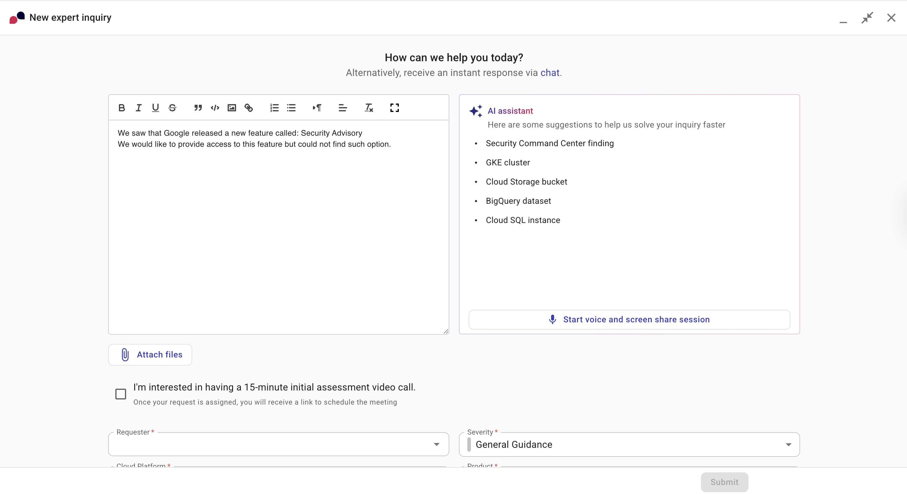 Create an expert inquiry