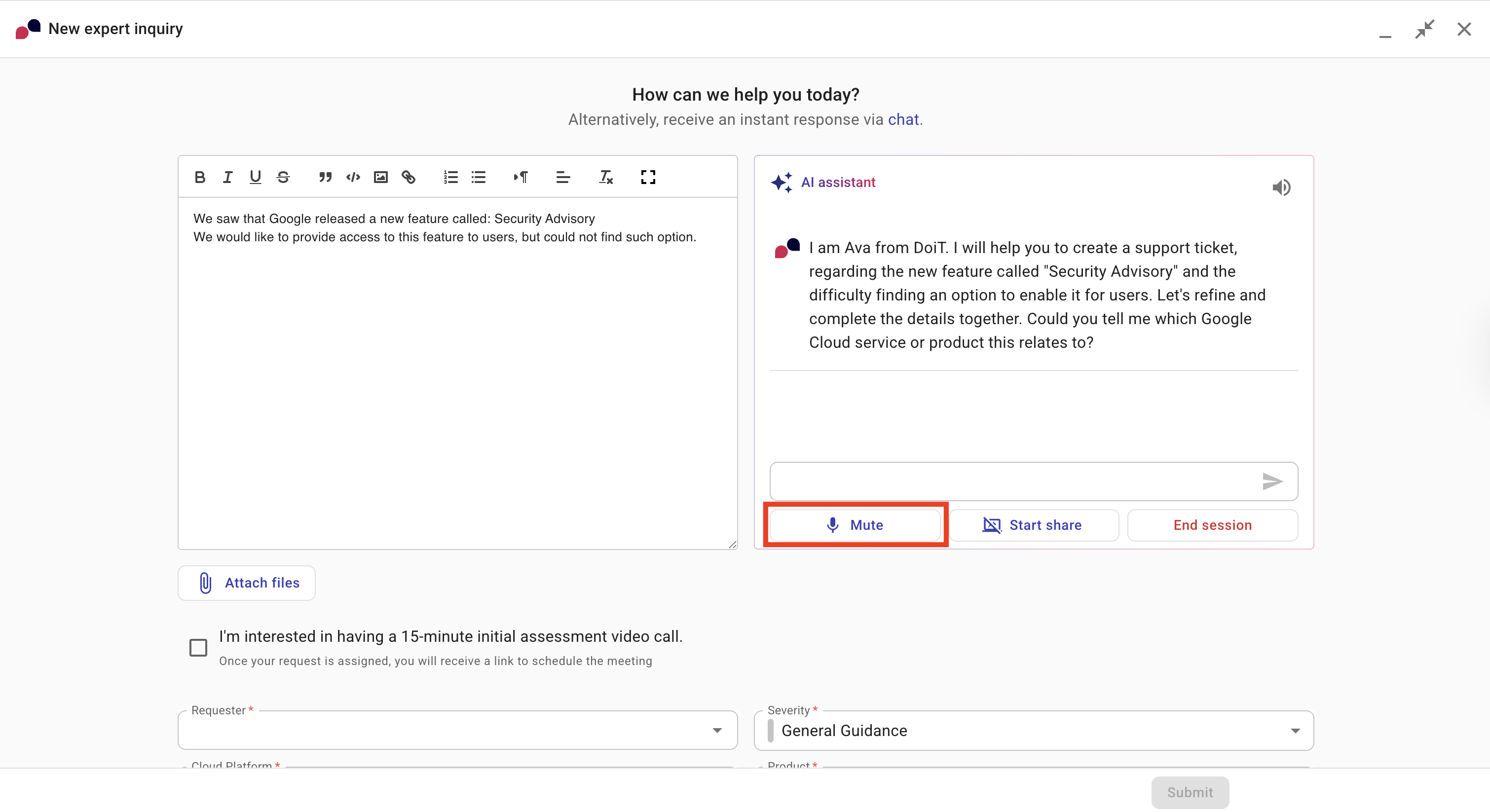 Speak to Ava using voice
