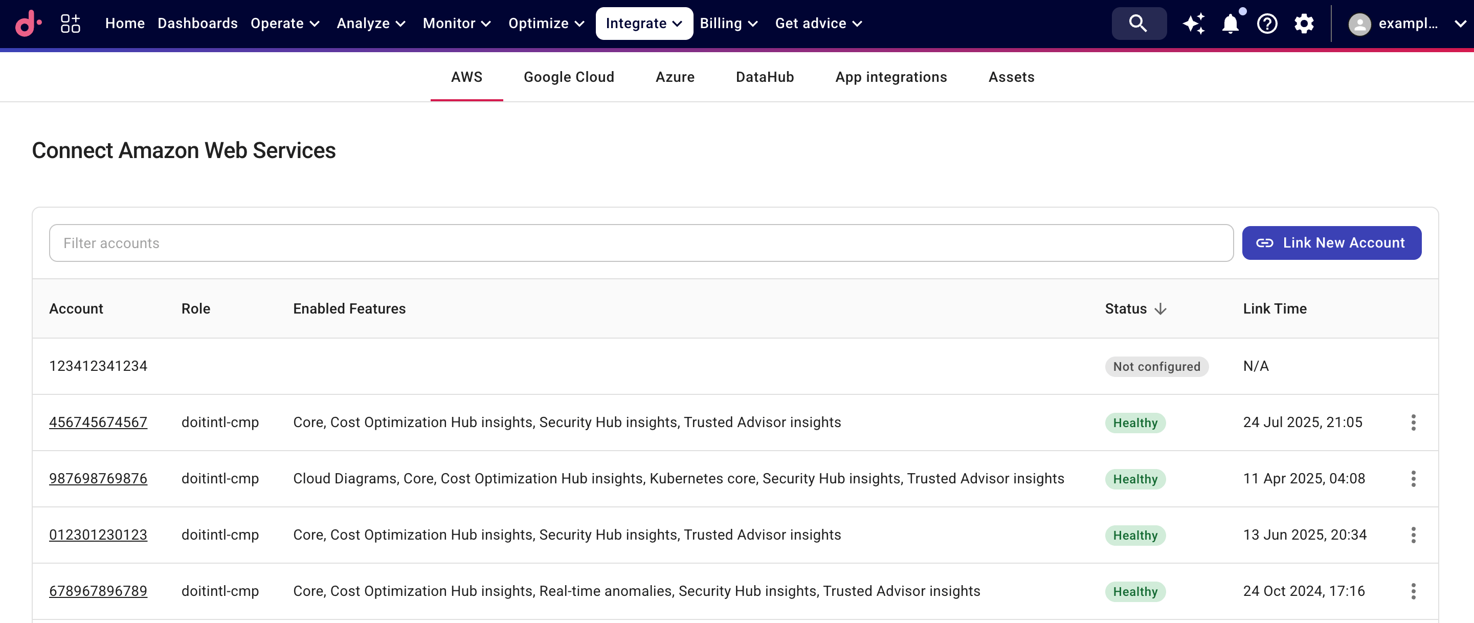 Link Amazon Web Services account