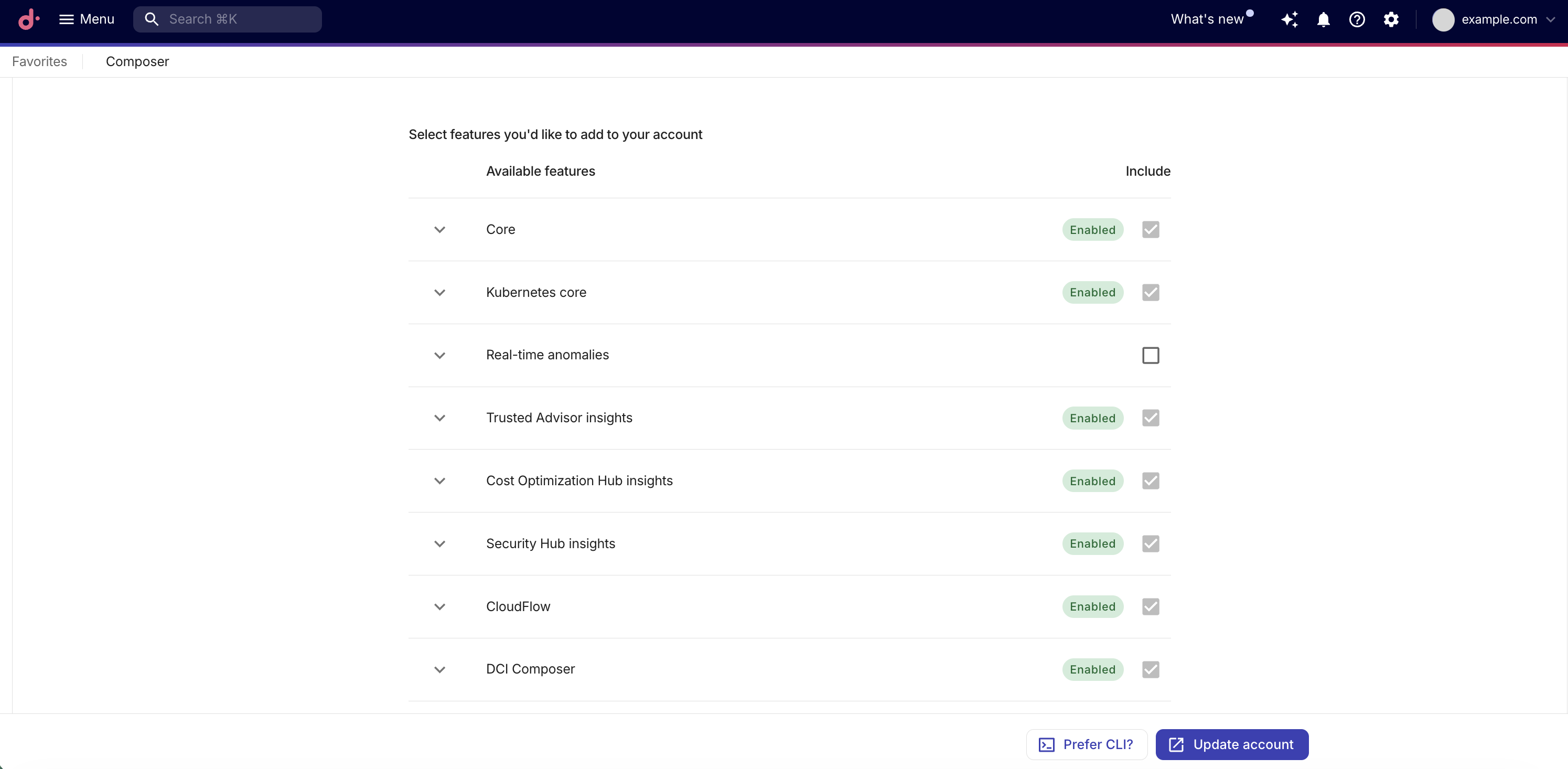 PartnerOps end customer feature selection