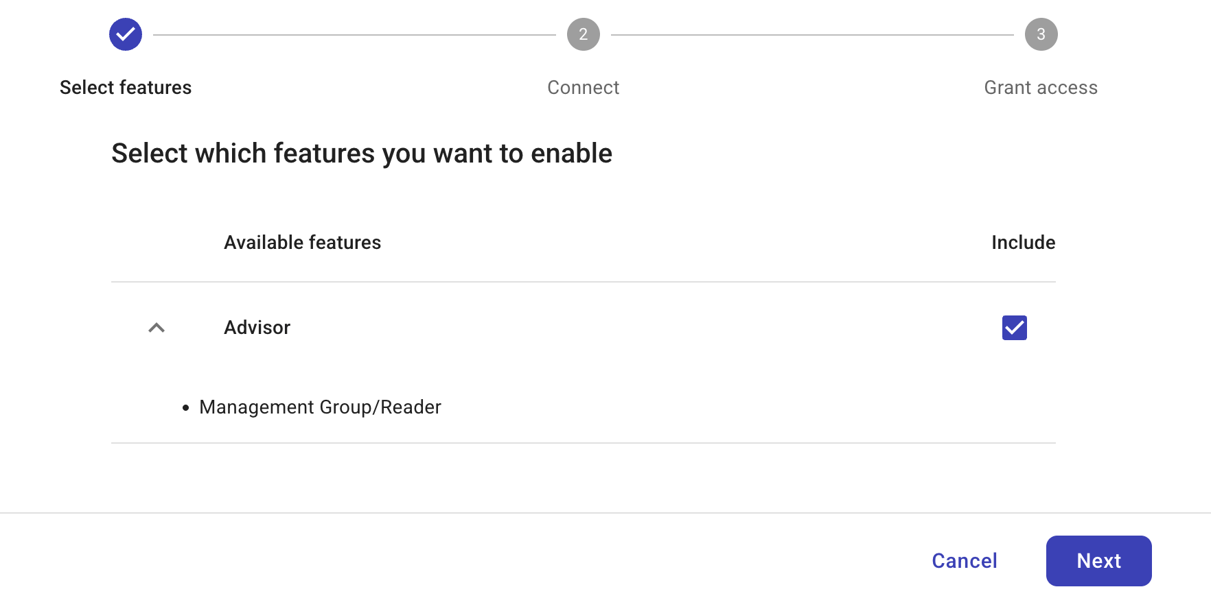 Select features to enable