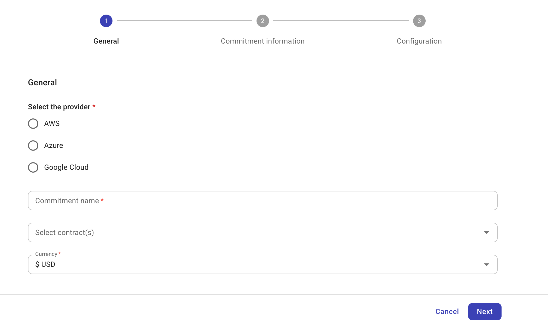 Create a commitment General page