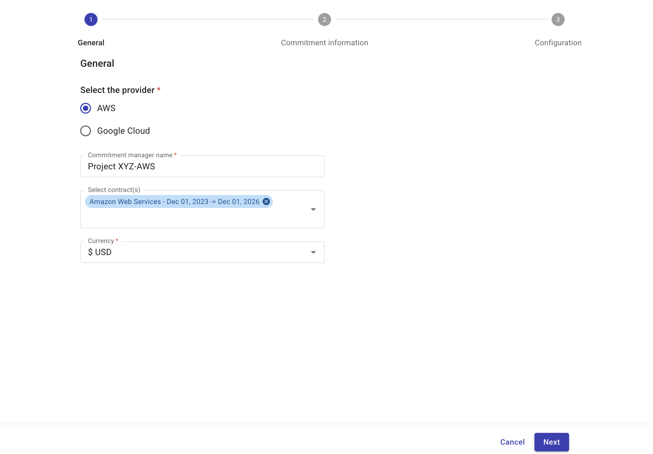 Create a commitment General page