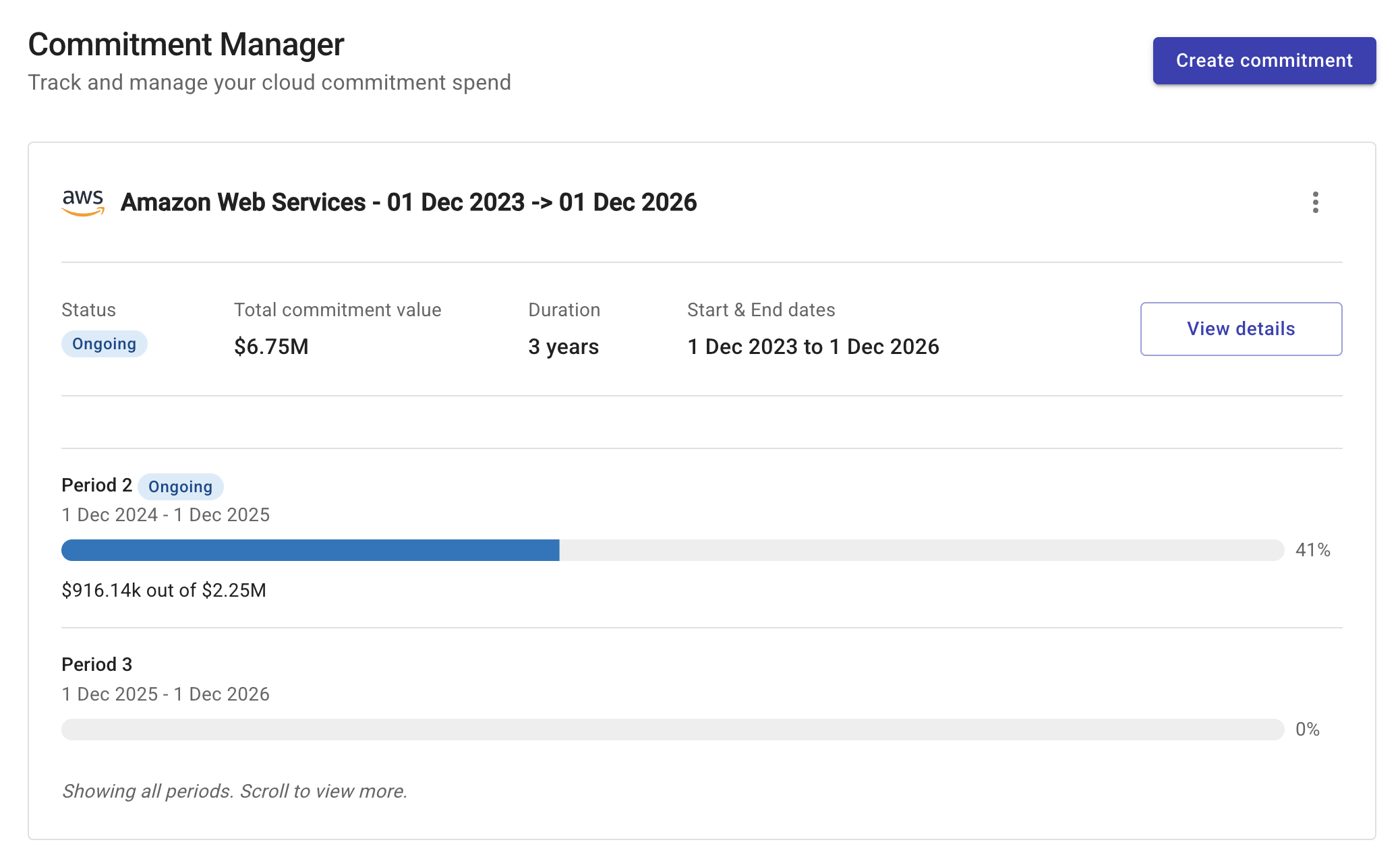 The Commitment Manager screen.