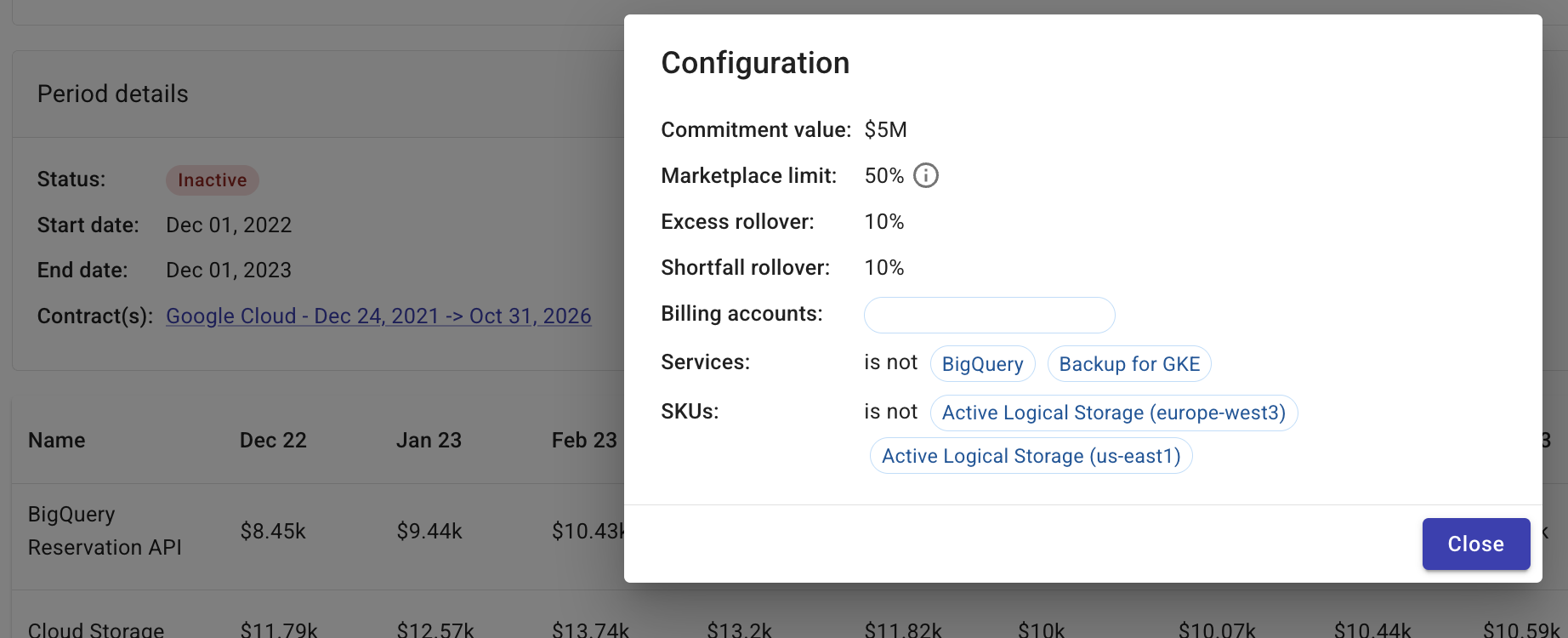 View a commitment manager component summary