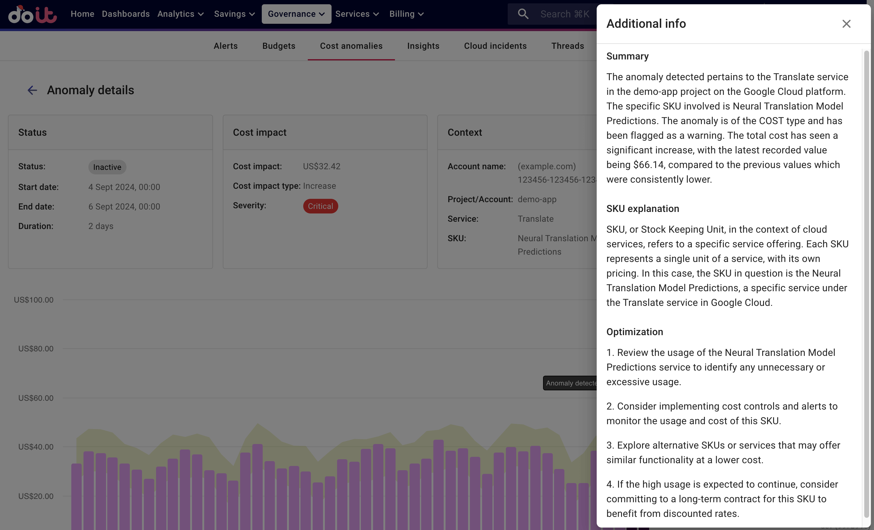 The anomaly additional info sidebar