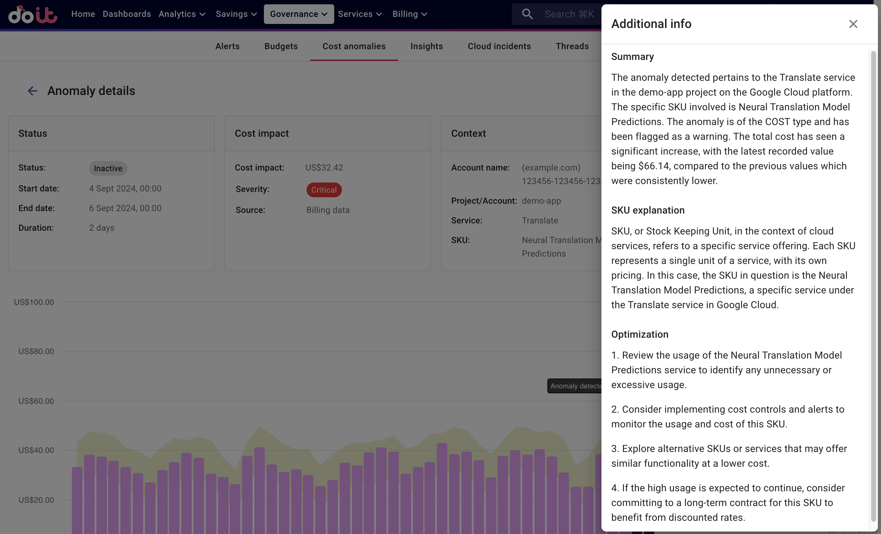 The anomaly additional info sidebar