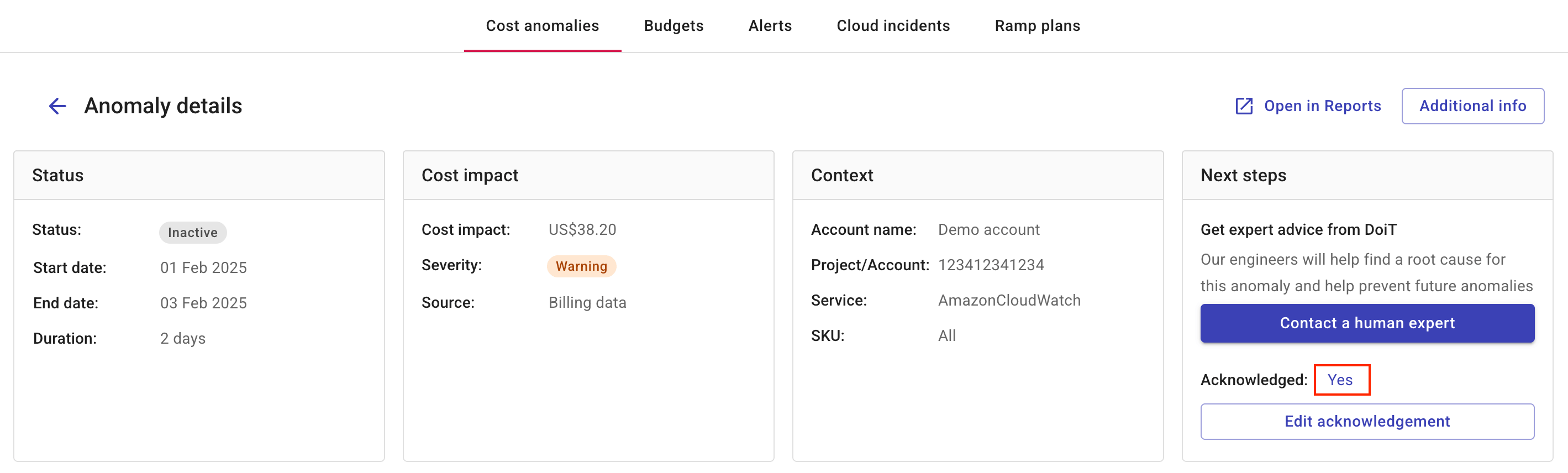The cost anomalies page