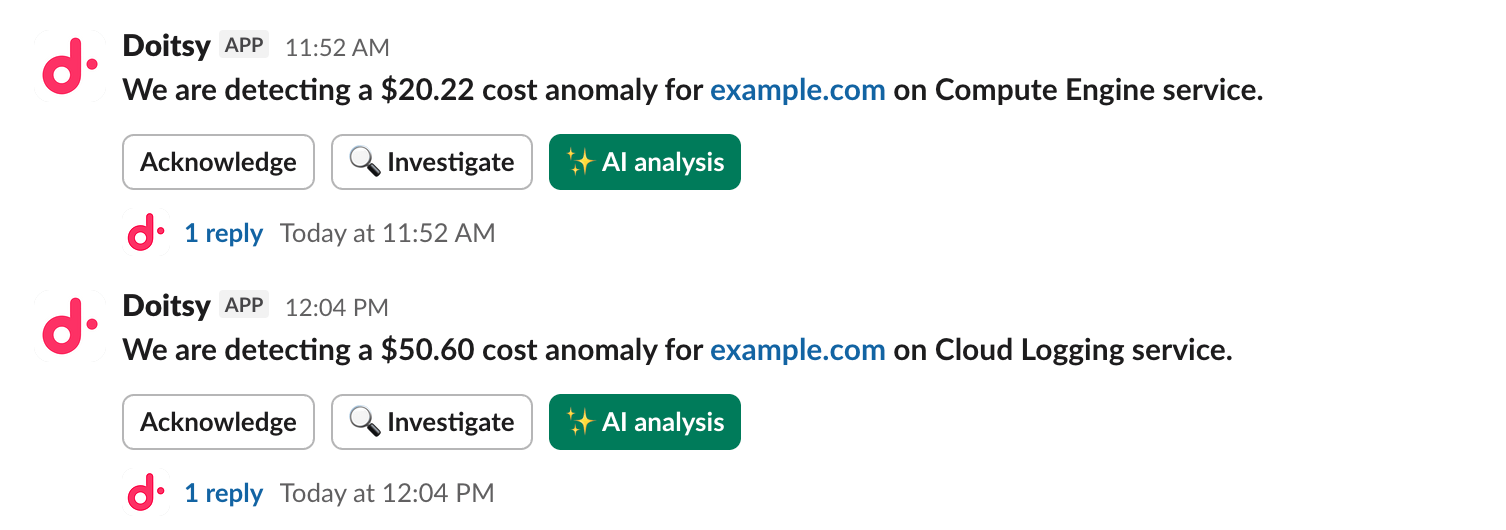 Acknowledge a cost anomaly in DoiT console