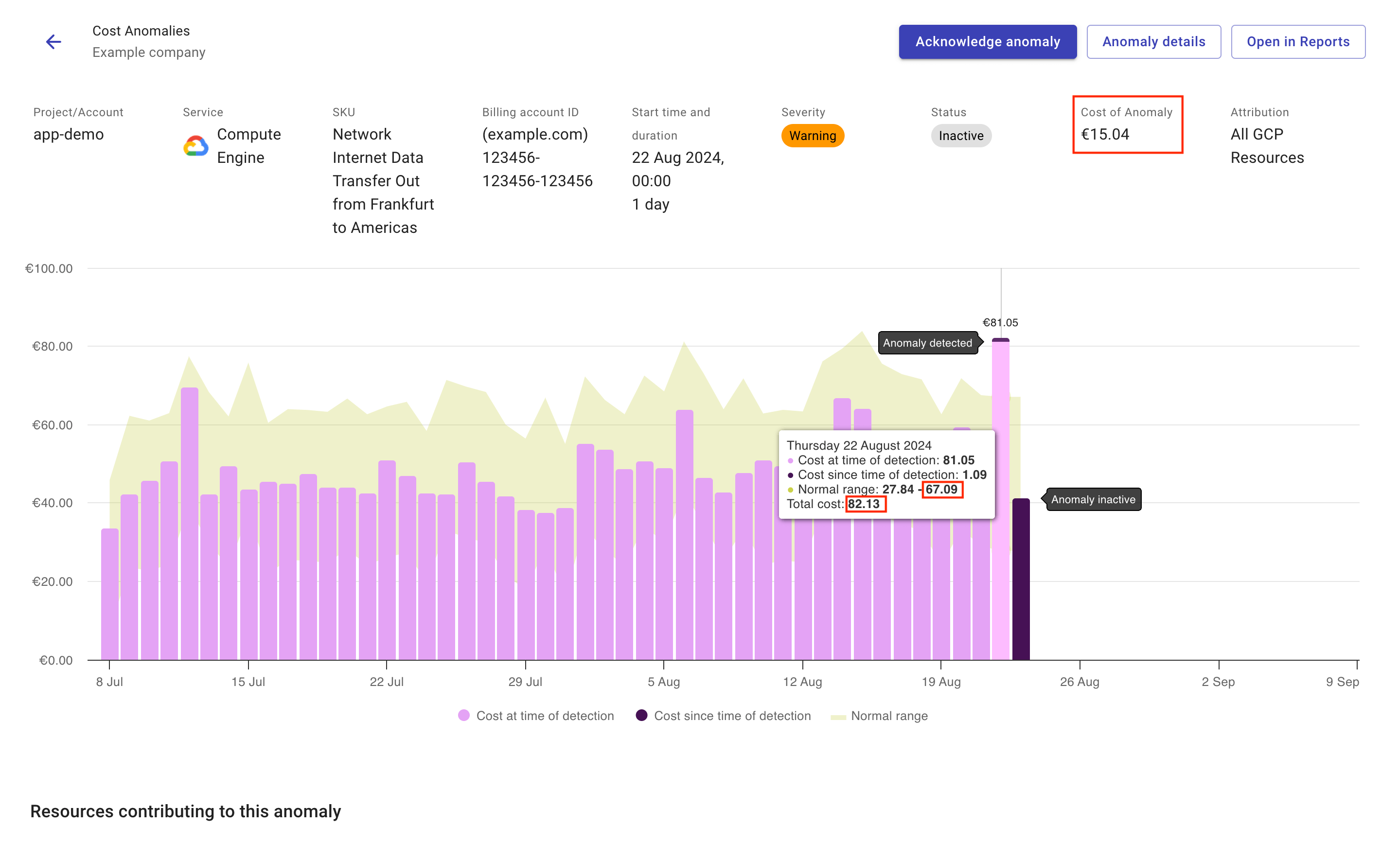 The details page of a cost anomaly