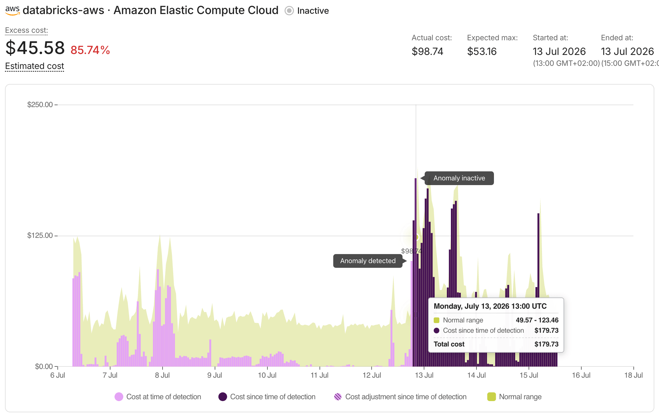 The details page of a cost anomaly