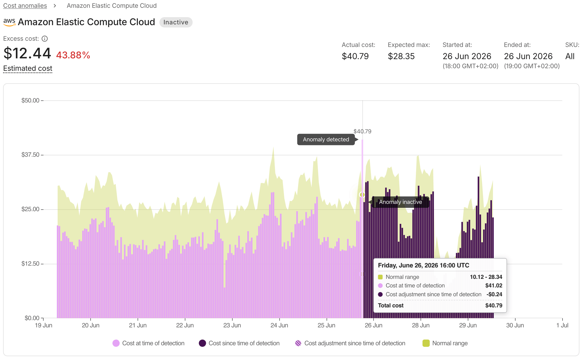 The details page of a cost anomaly