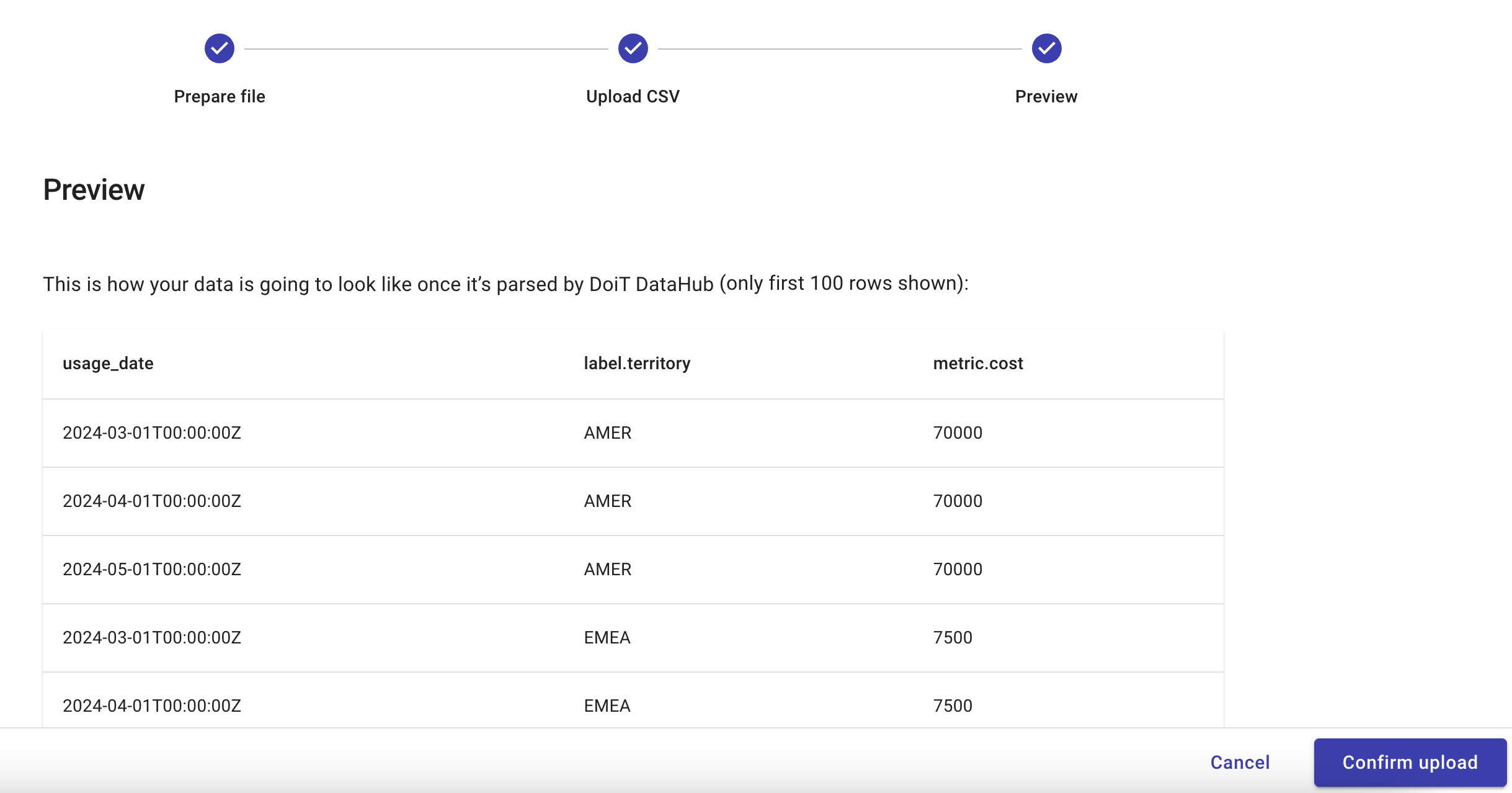 Upload CSV step 2