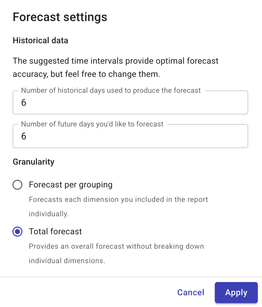 Forecast settings