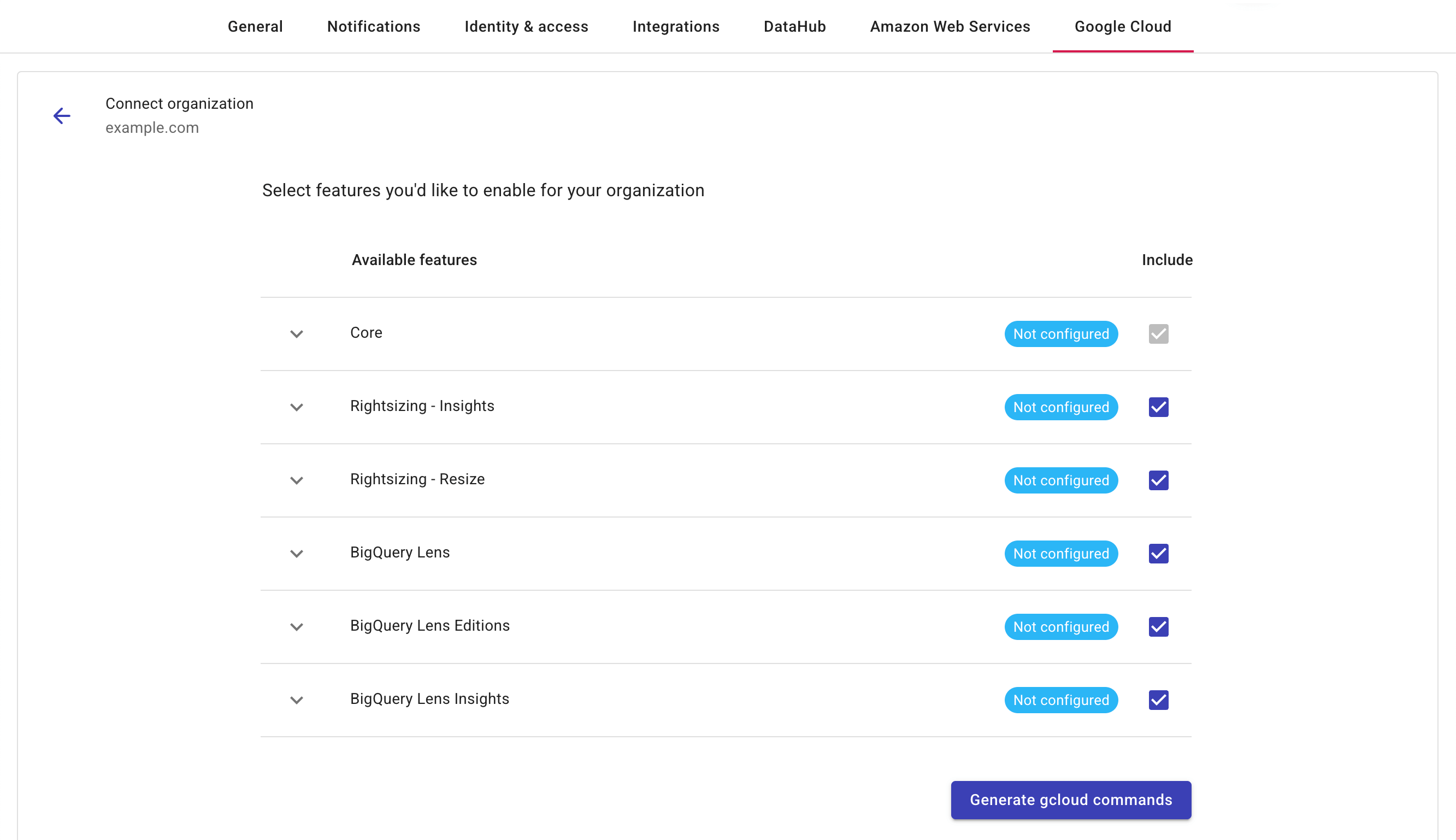 Google Cloud settings new organization