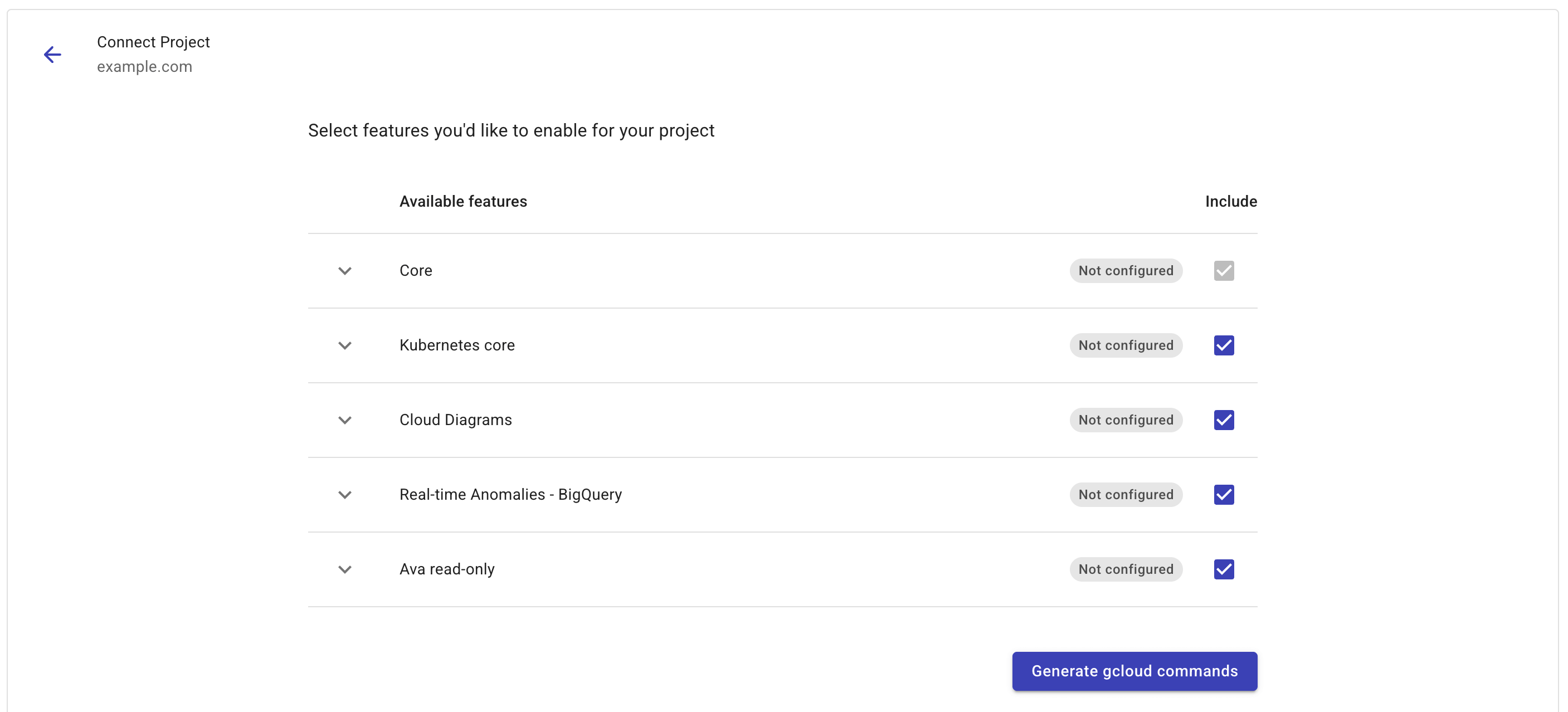 Google Cloud settings new project