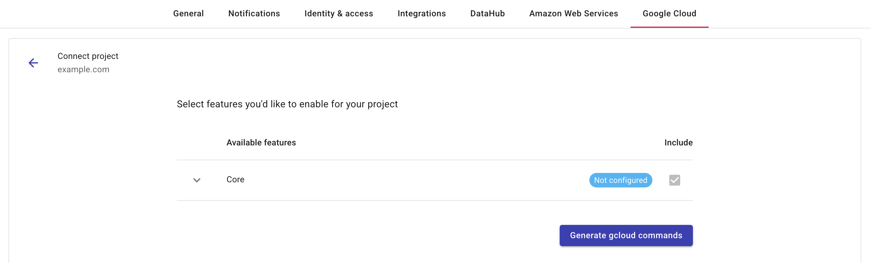 Google Cloud settings new project