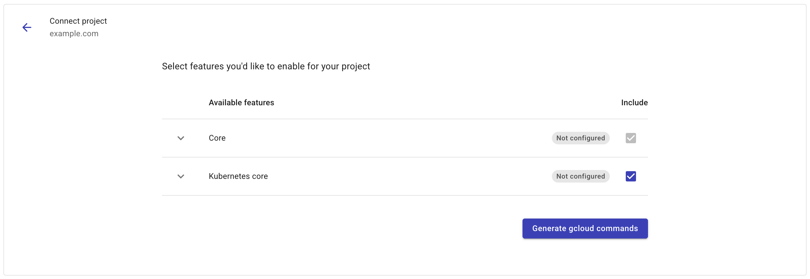 Google Cloud settings new project