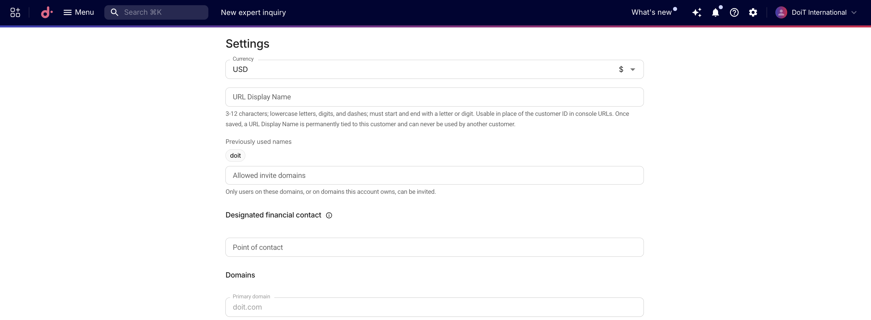 The General settings screen