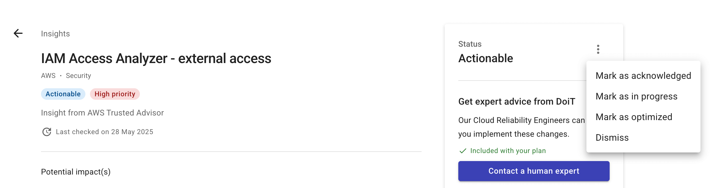 Change insight status