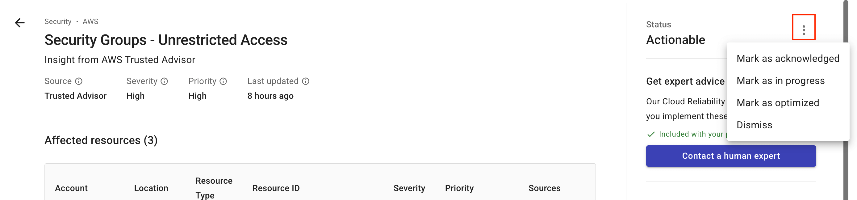 Change insight status