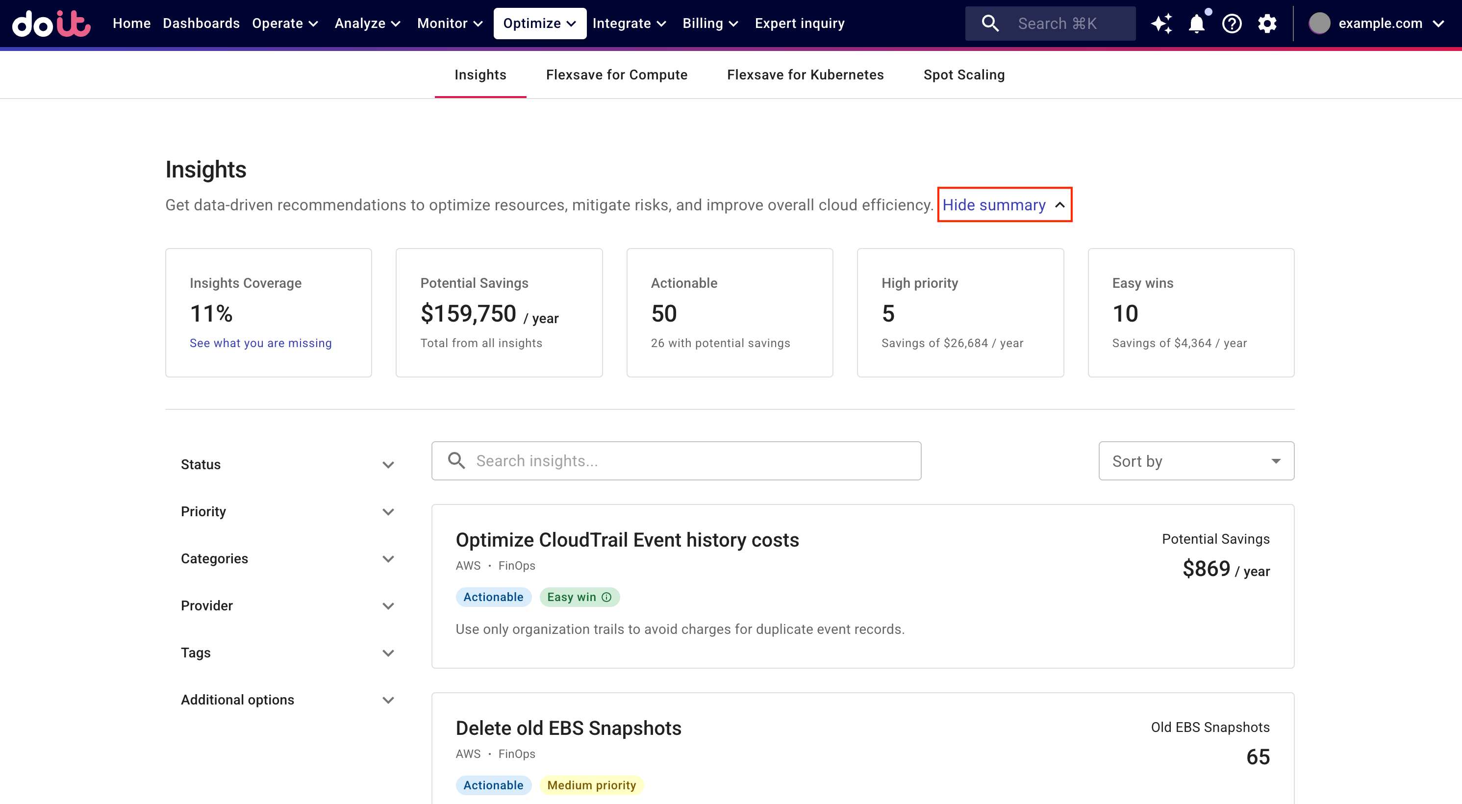 The Insights page