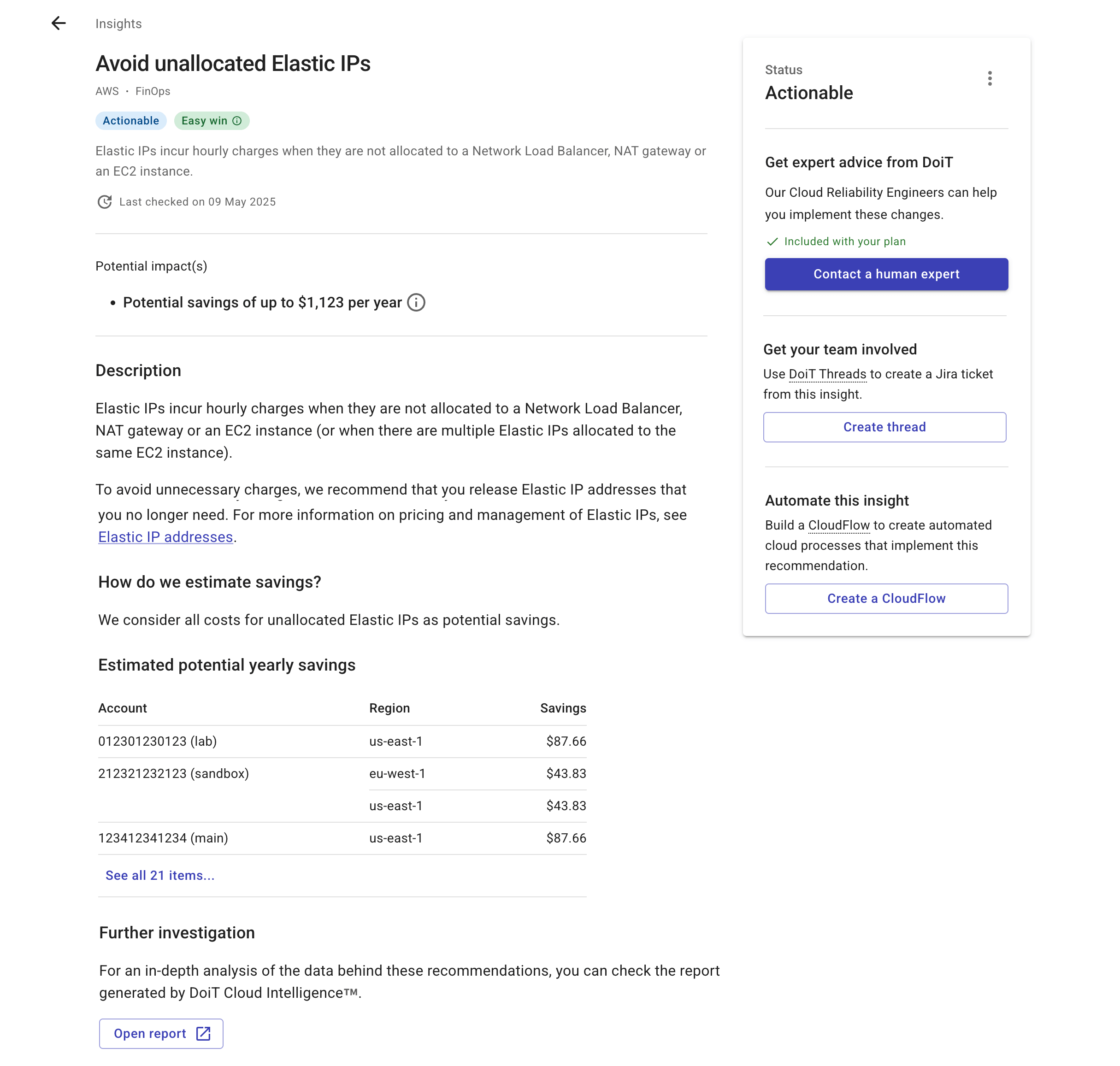The Insight detail page