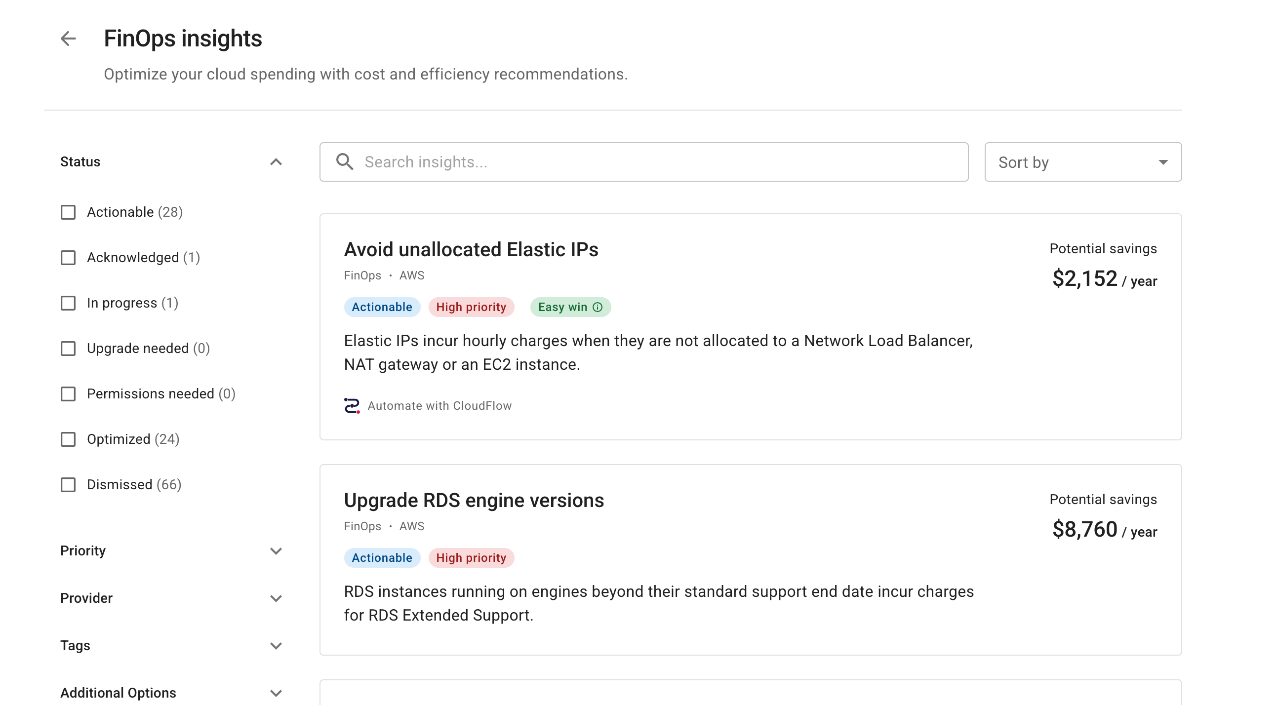 The list of FinOps insights