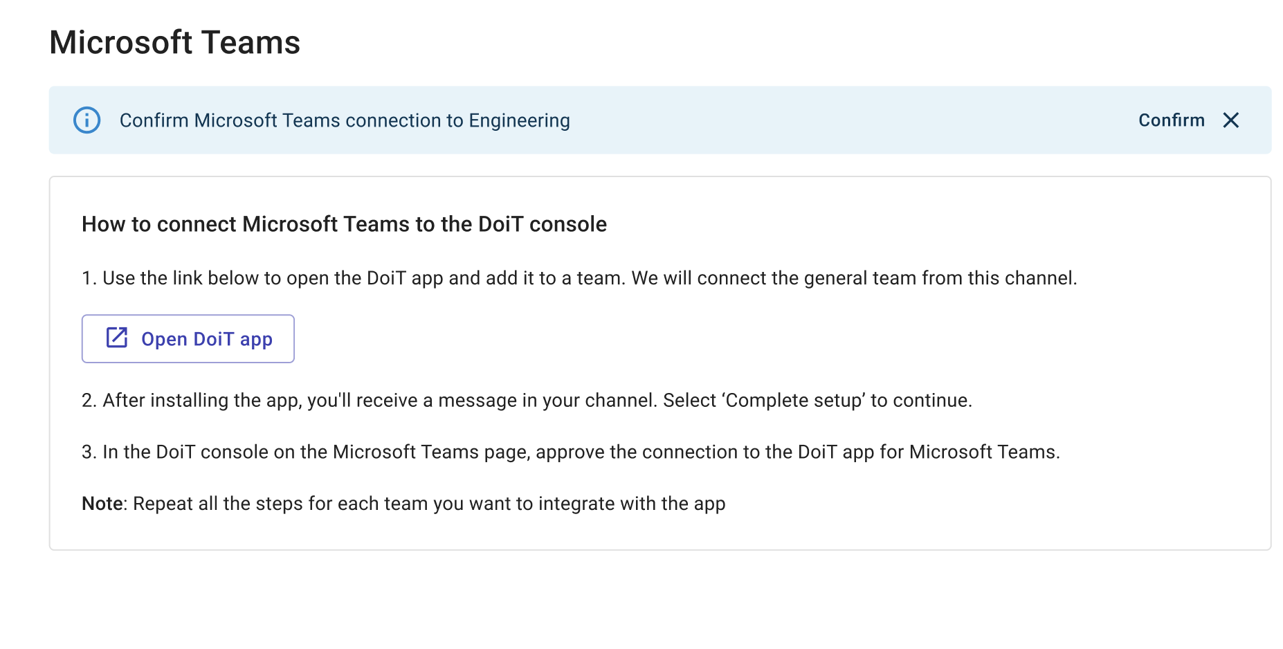 Microsoft Teams integration page
