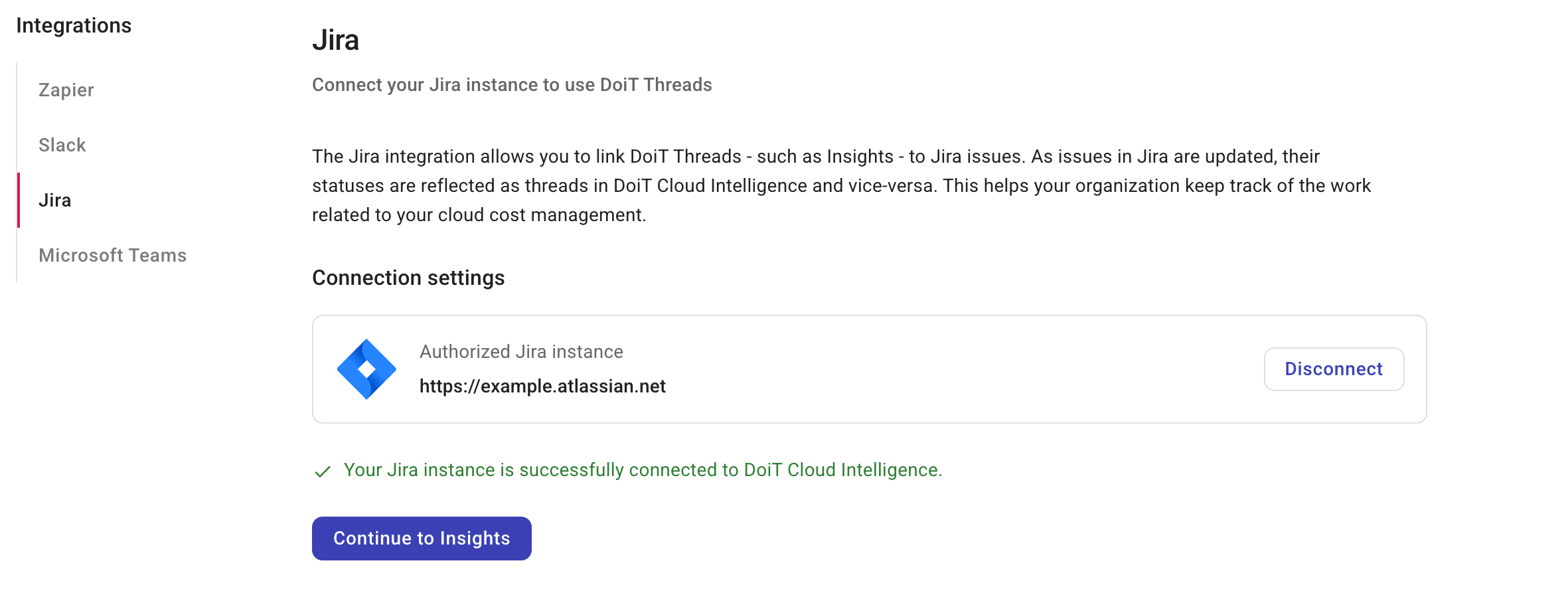 Jira instance connected