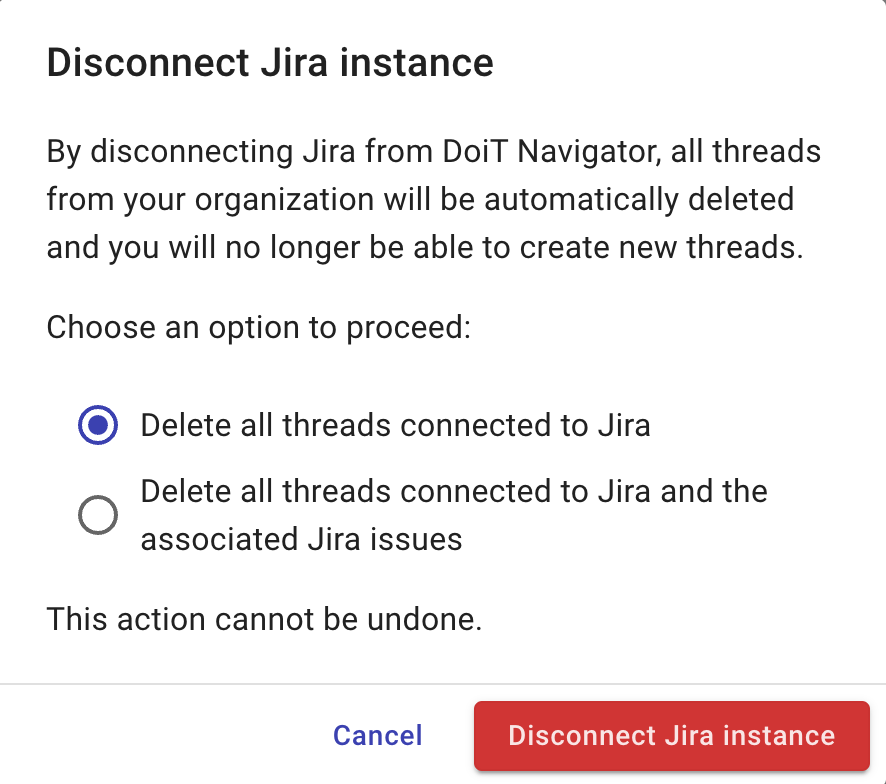 Disconnect Jira instance