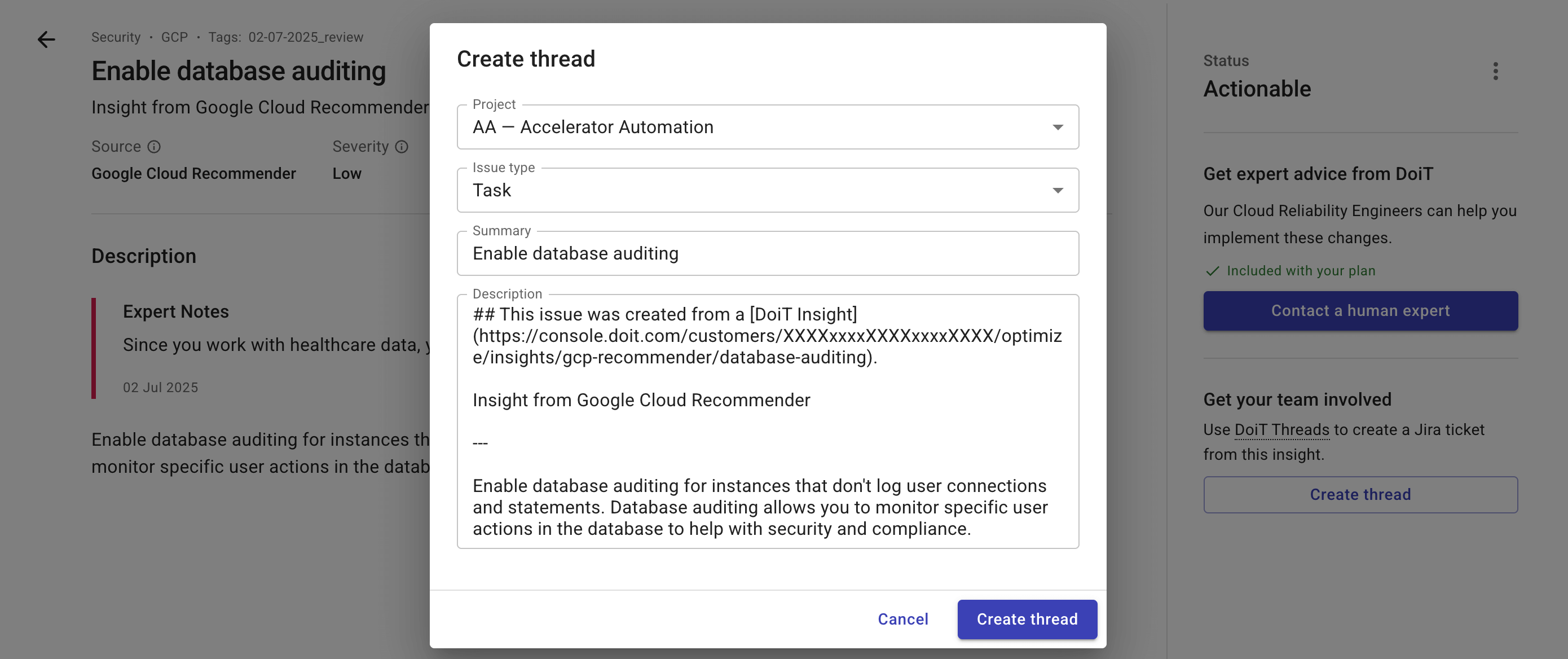 Create a Jira issue