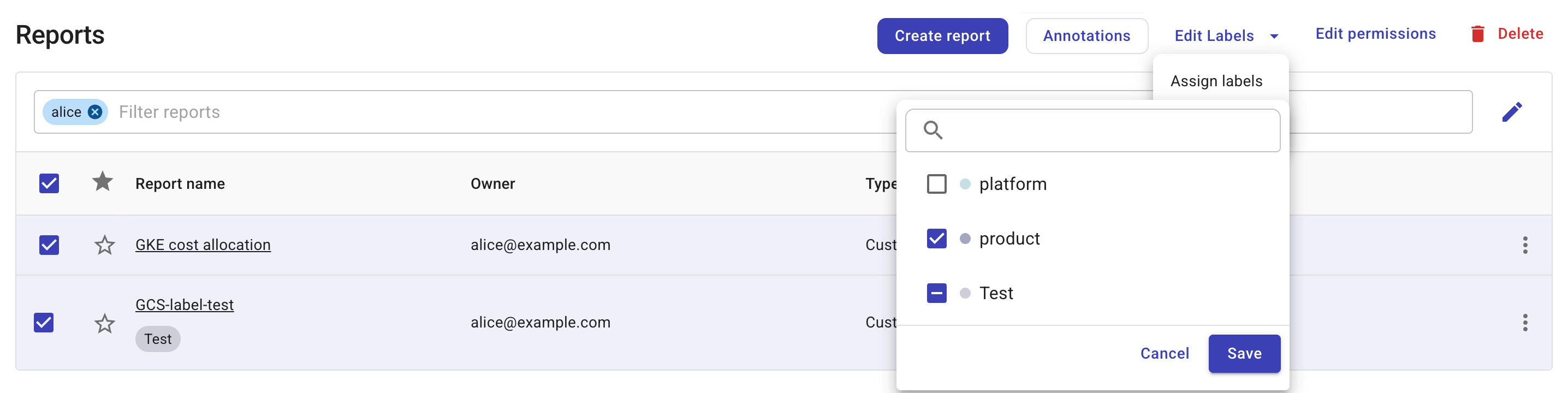 Assign label to multiple objects