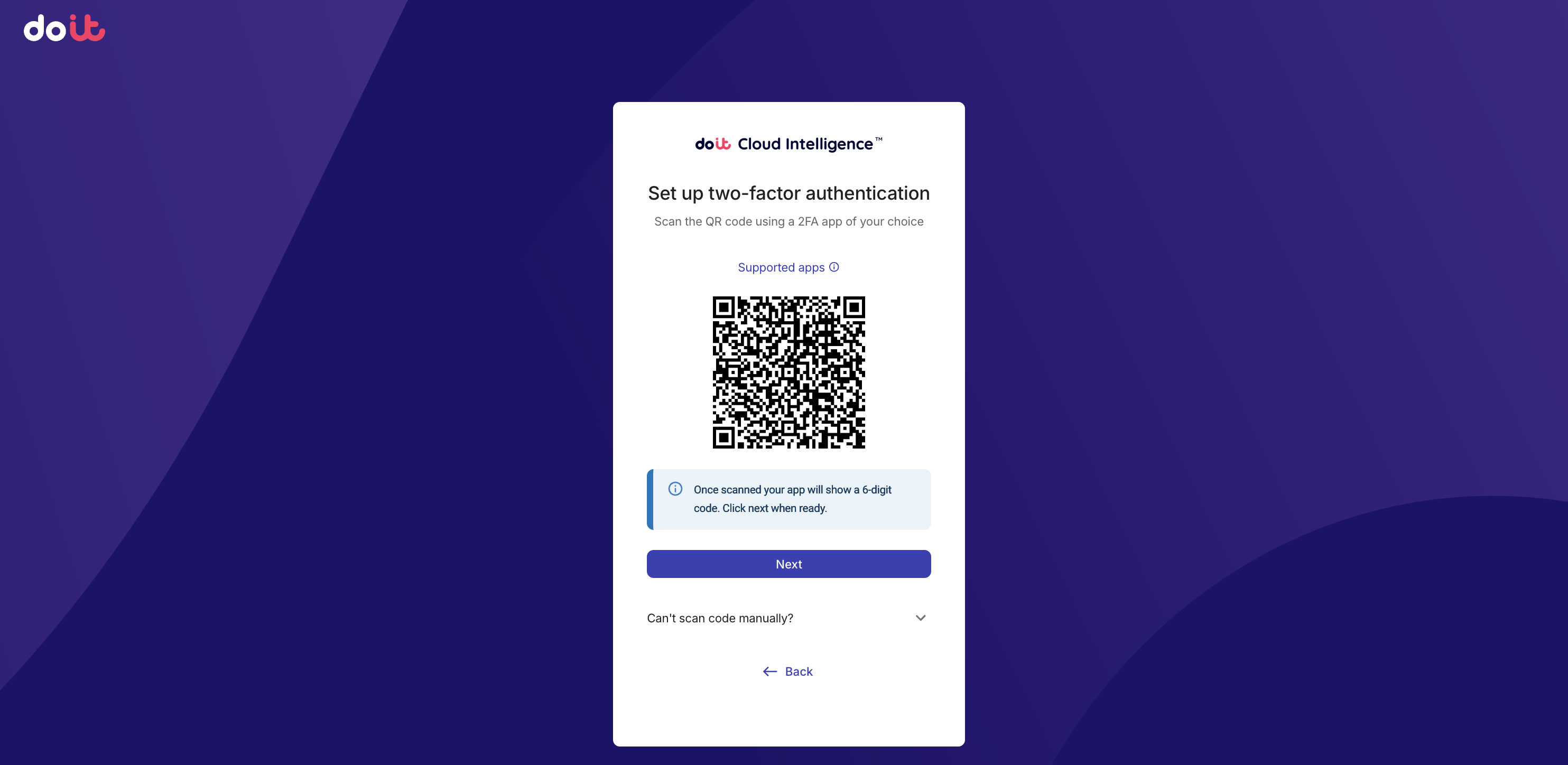 The MFA QR scan screen