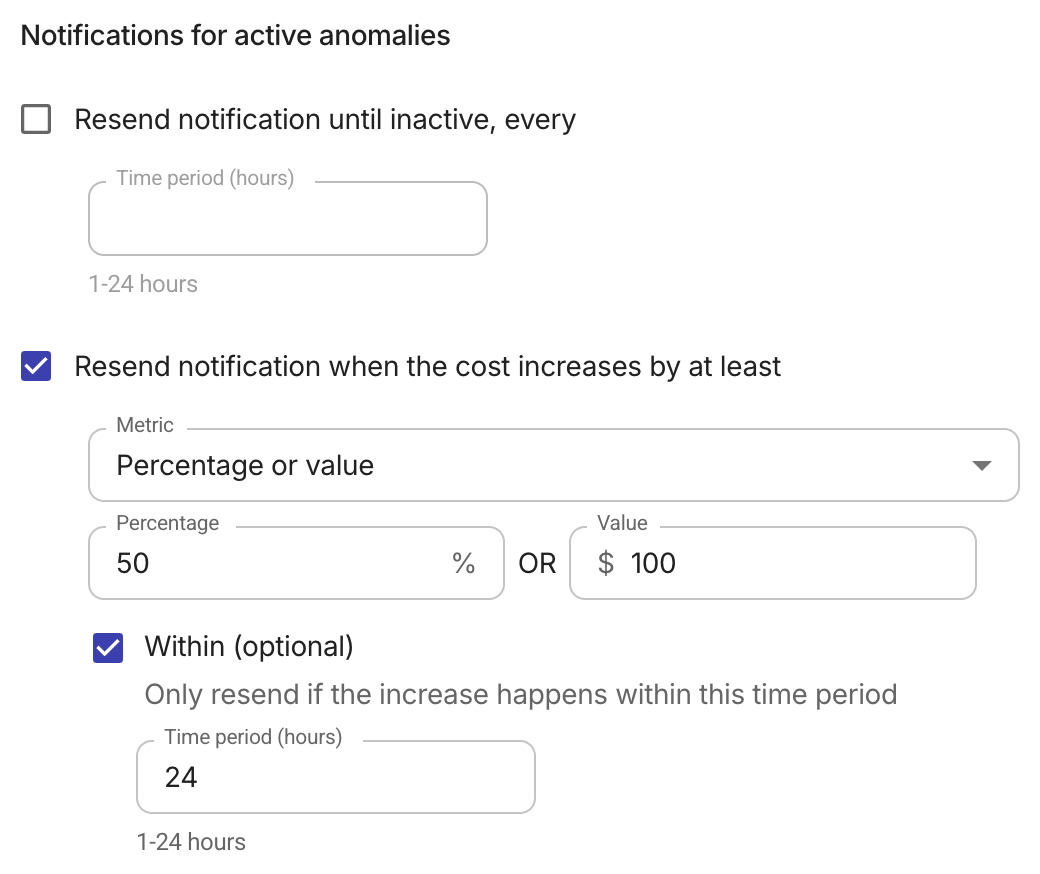 Resend notifications for active anomalies