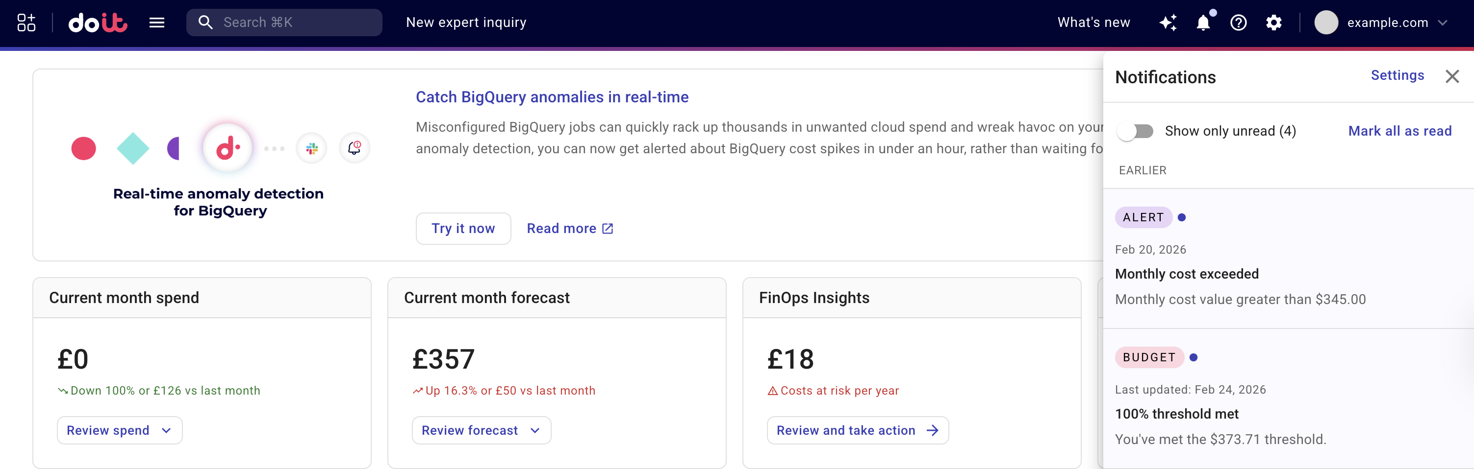 Notifications landing page
