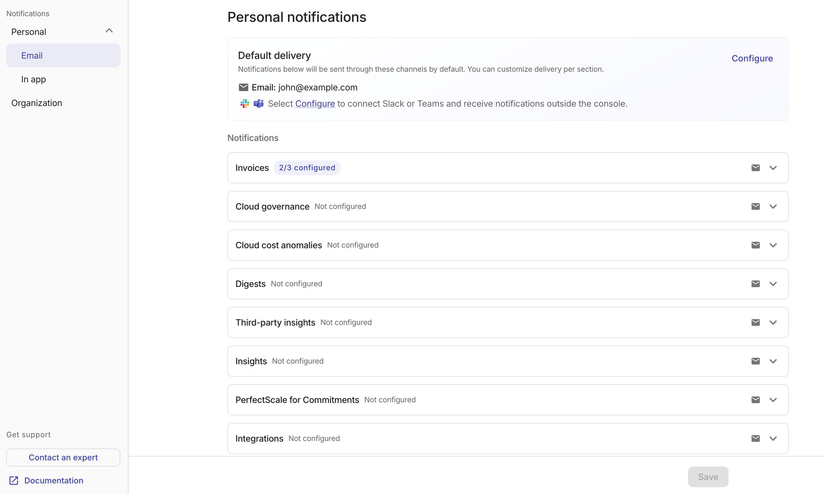 Notifications landing page