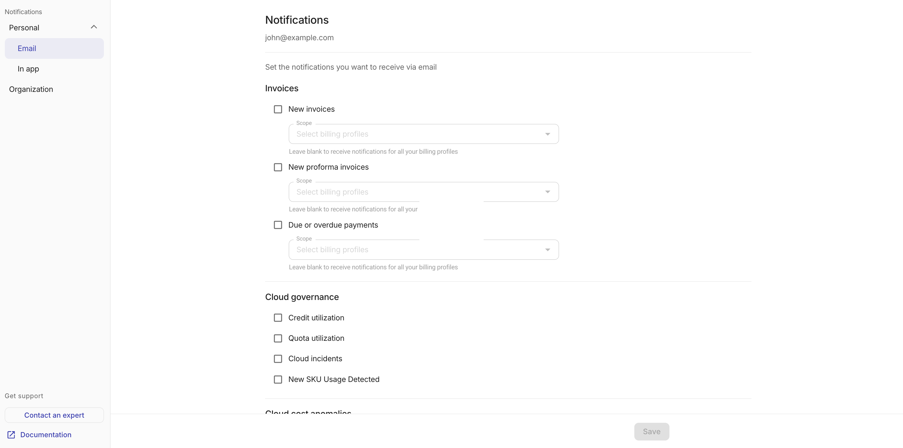 Notifications landing page